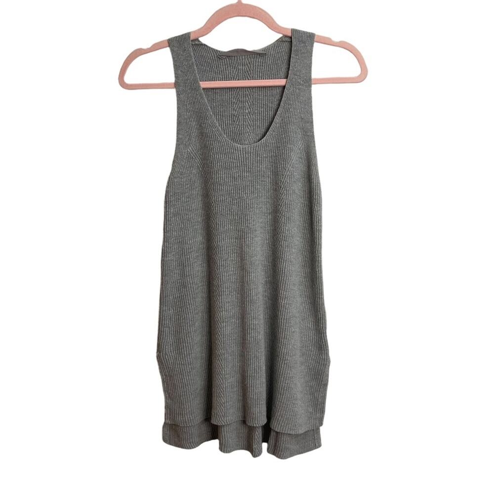 Athleta Gray Linen Blend Ribbed Tank Top
